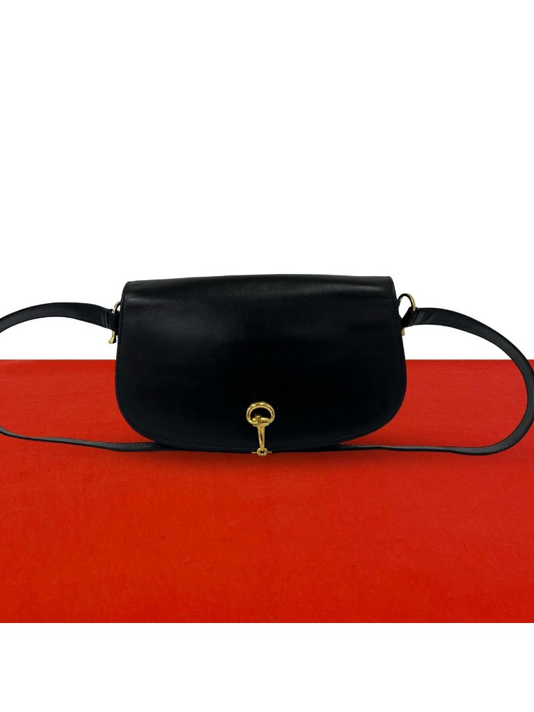 Gucci Vintage Logo Horsebit Leather Mini Shoulder Bag Pochette Black